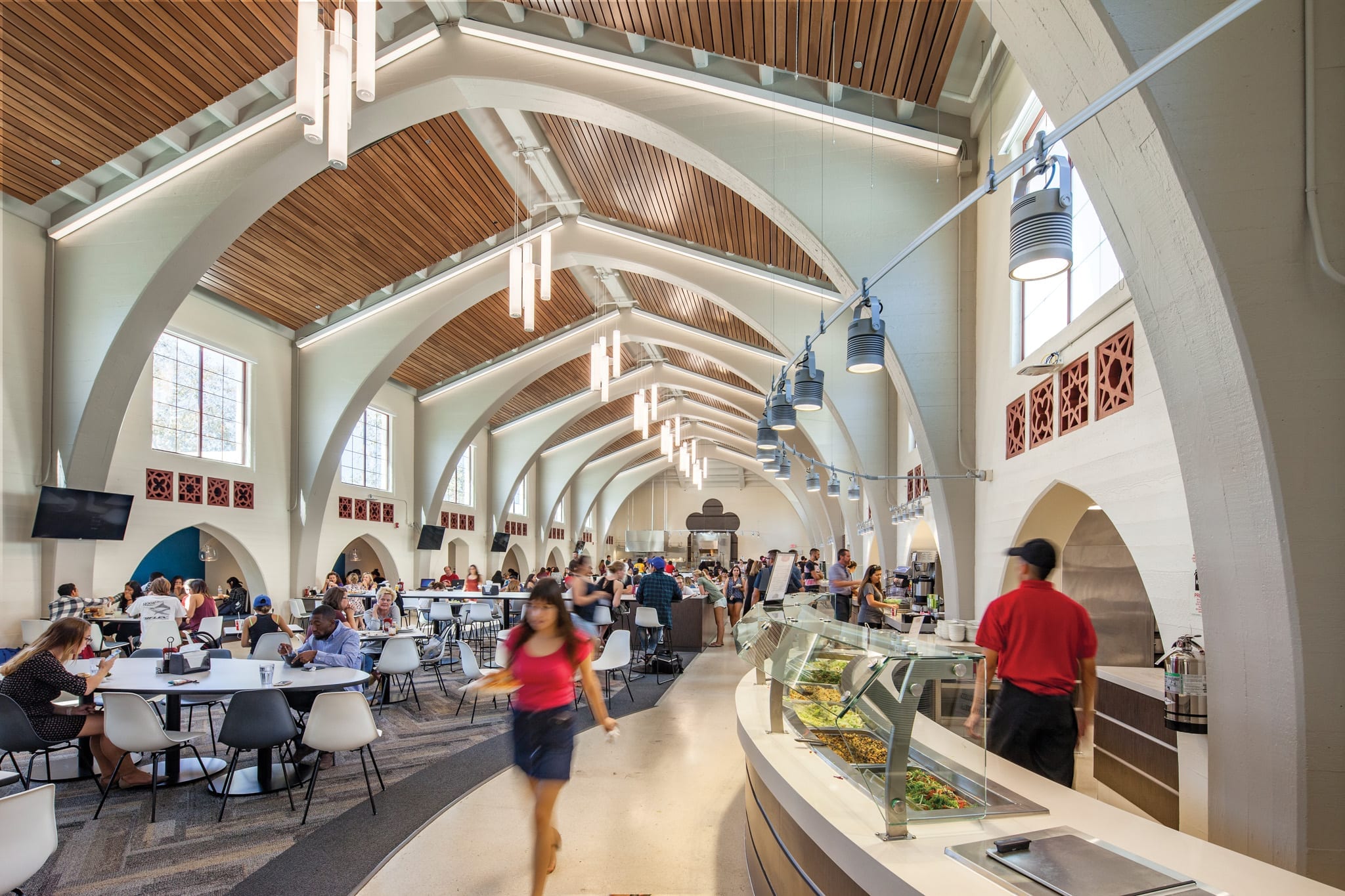 CSU Channel Islands dining with high vaulted ceilings.